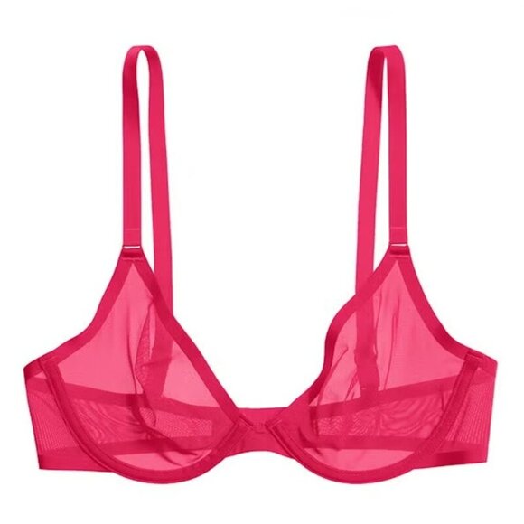 NWOT CUUP 34H The Plunge Mesh Red Sheer Underwire Bra 124260